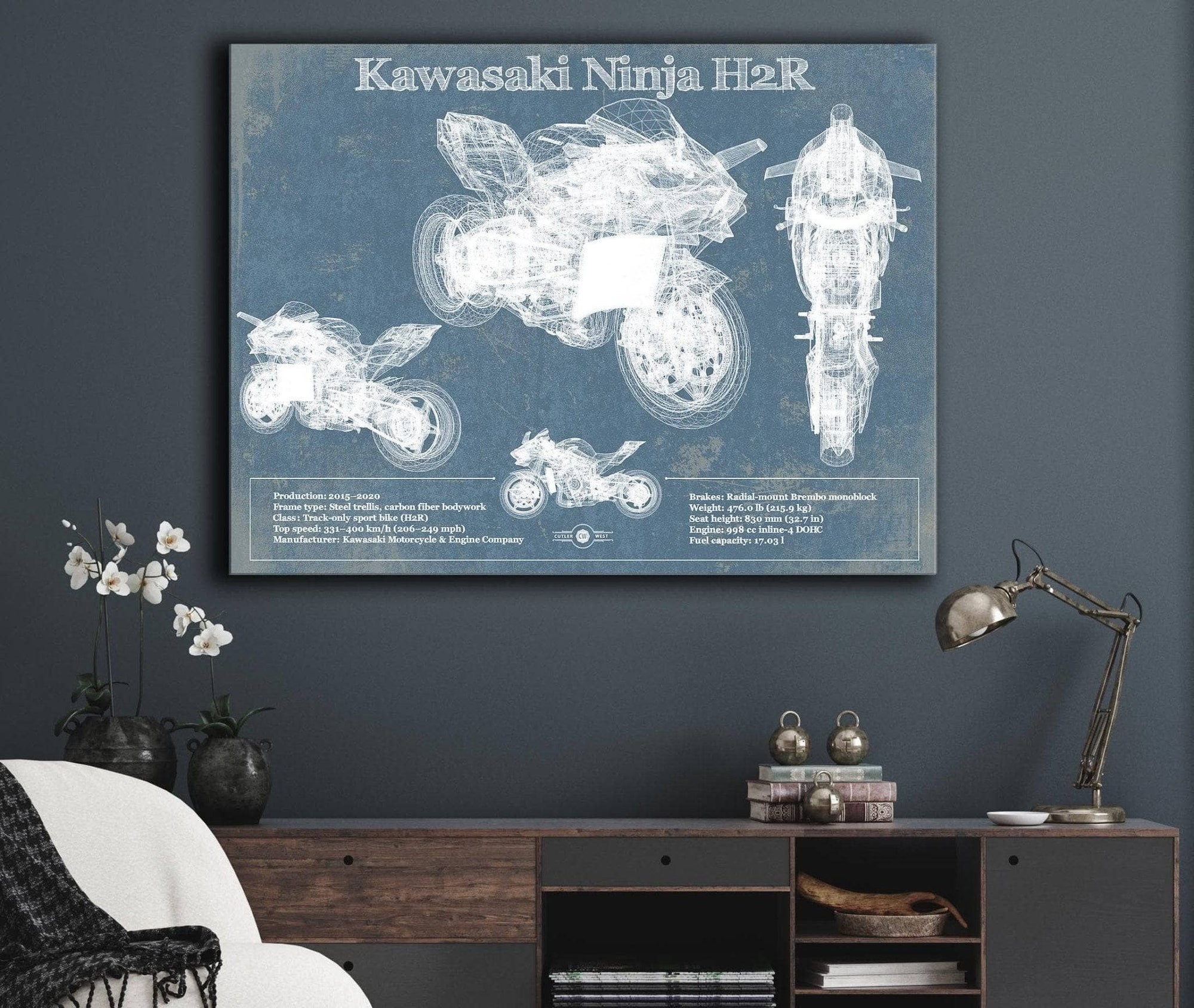 Cutler West Kawasaki H2R Ninja Blueprint Motorcycle Patent Print