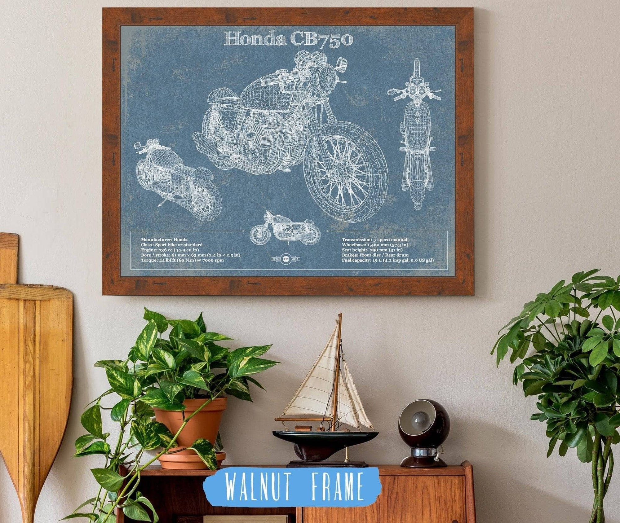 Cutler West 14" x 11" / Walnut Frame Honda CB750 Motorcycle Patent Print 833110082_21433