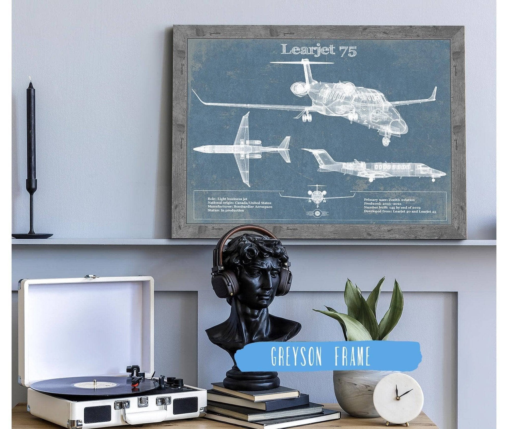 Cutler West Learjet 75 Vintage Blueprint Airplane Print