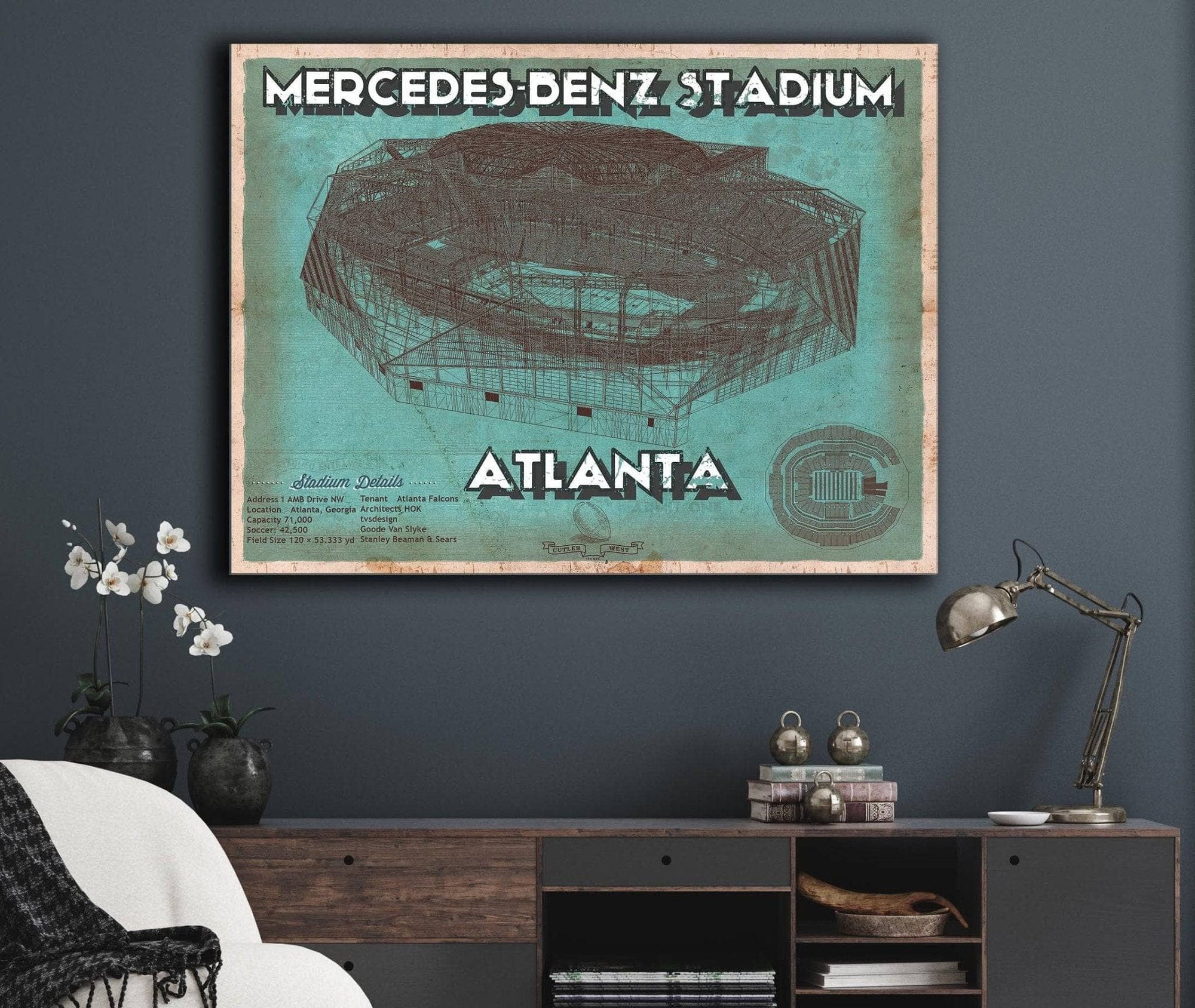 Cutler West Pro Football Collection Vintage Atlanta Falcons - Mercedes-Benz Stadium Football Print
