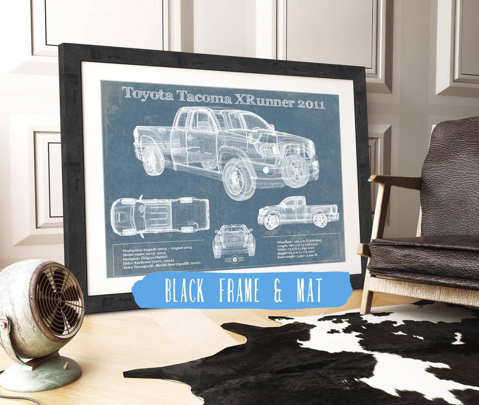 Cutler West Toyota Collection 14" x 11" / Black Frame & Mat Toyota Tacoma XRunner 2011 Vintage Blueprint Auto Print 845000295_30326