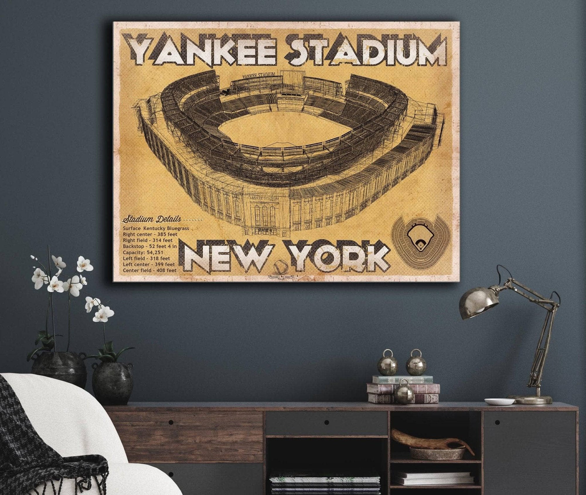 NY Yankees - Vintage Yankee Stadium Blueprint Baseball Print