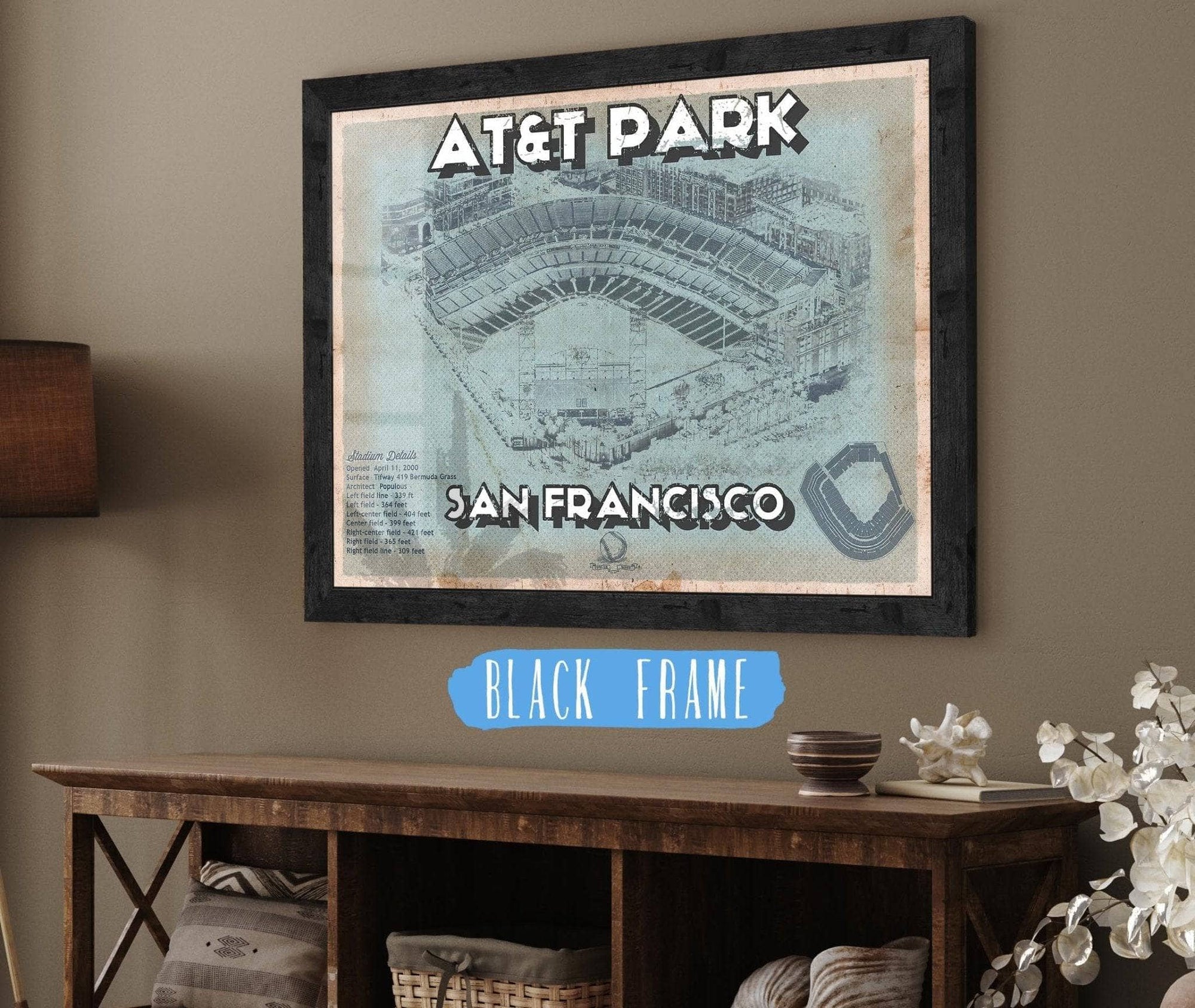 Cutler West 14" x 11" / Black Frame San Francisco Giants - AT&T Park Vintage Baseball Print 662435265-TOP-14"-x-11"51972