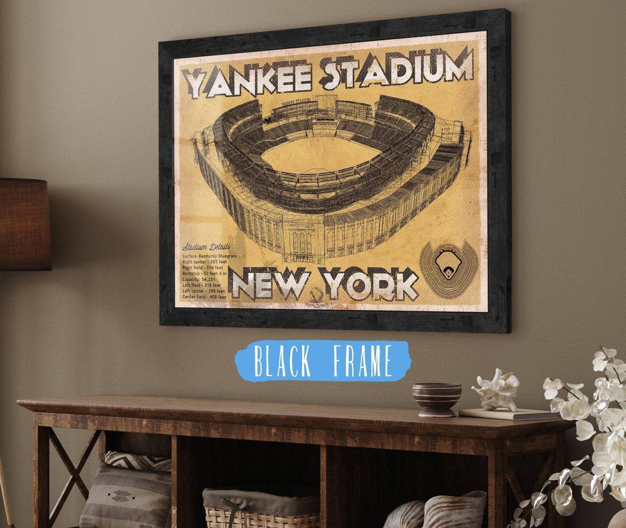 Cutler West Baseball Collection 14" x 11" / Black Frame NY Yankees - Vintage Yankee Stadium Blueprint Baseball Print 715530501