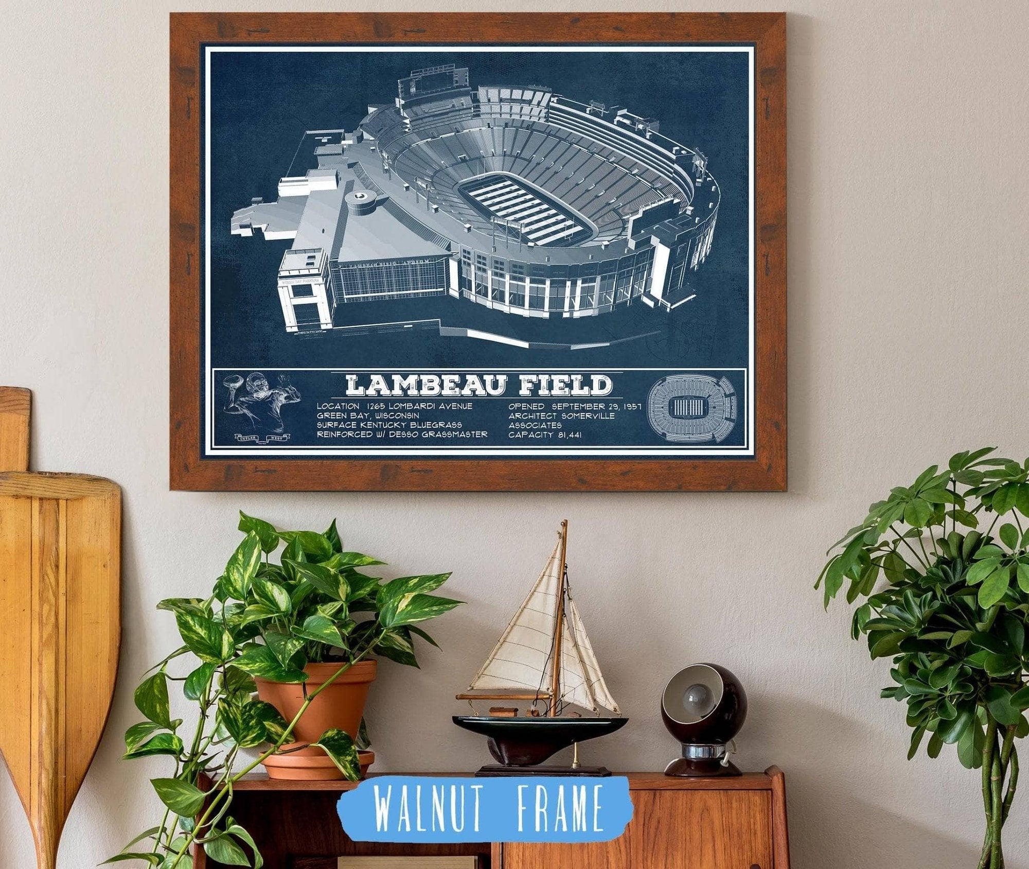 Cutler West Pro Football Collection 14" x 11" / Walnut Frame Green Bay Packers - Lambeau Field Vintage Football Print 698877220_66031
