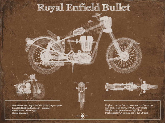 Cutler West 14" x 11" / Unframed Royal Enfield Bullet Blueprint Motorcycle Patent Print 933350104_29730