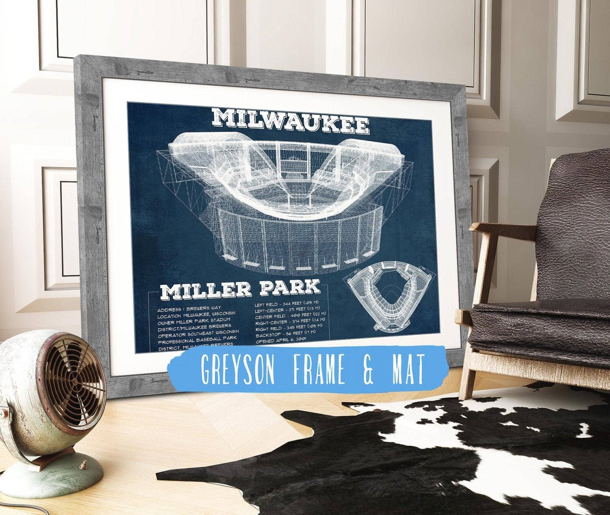 Cutler West Baseball Collection 14" x 11" / Greyson Frame & Mat Milwaukee Brewers Miller Park Seating Chart - Vintage Baseball Fan Print 746303541_73735