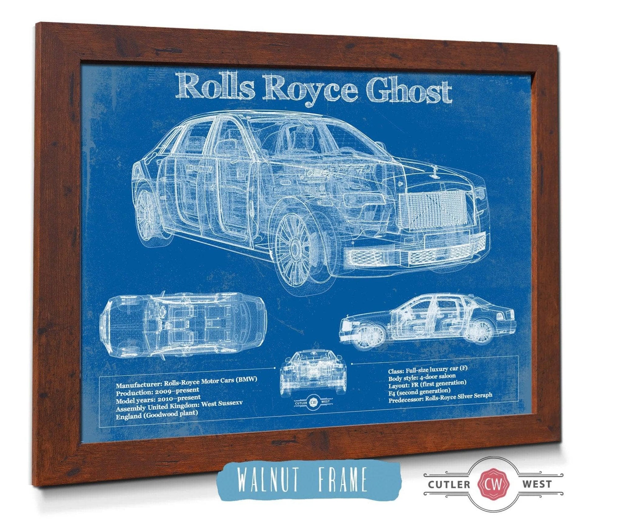 Cutler West Vehicle Collection Rolls Royce Ghost 2018 Vintage Blueprint Auto Print