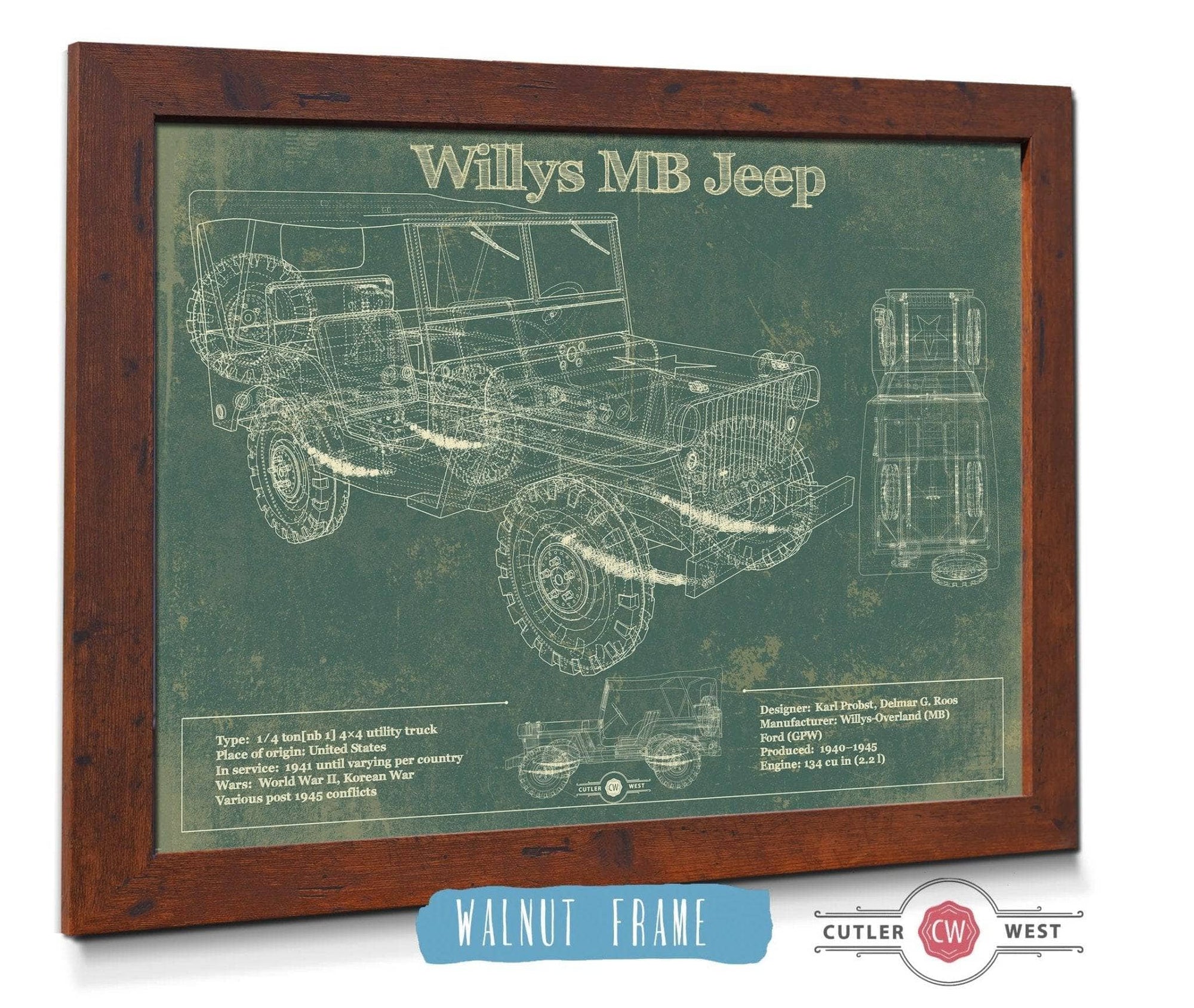 Cutler West Willys MB Military Jeep Army Truck Original Patent Print