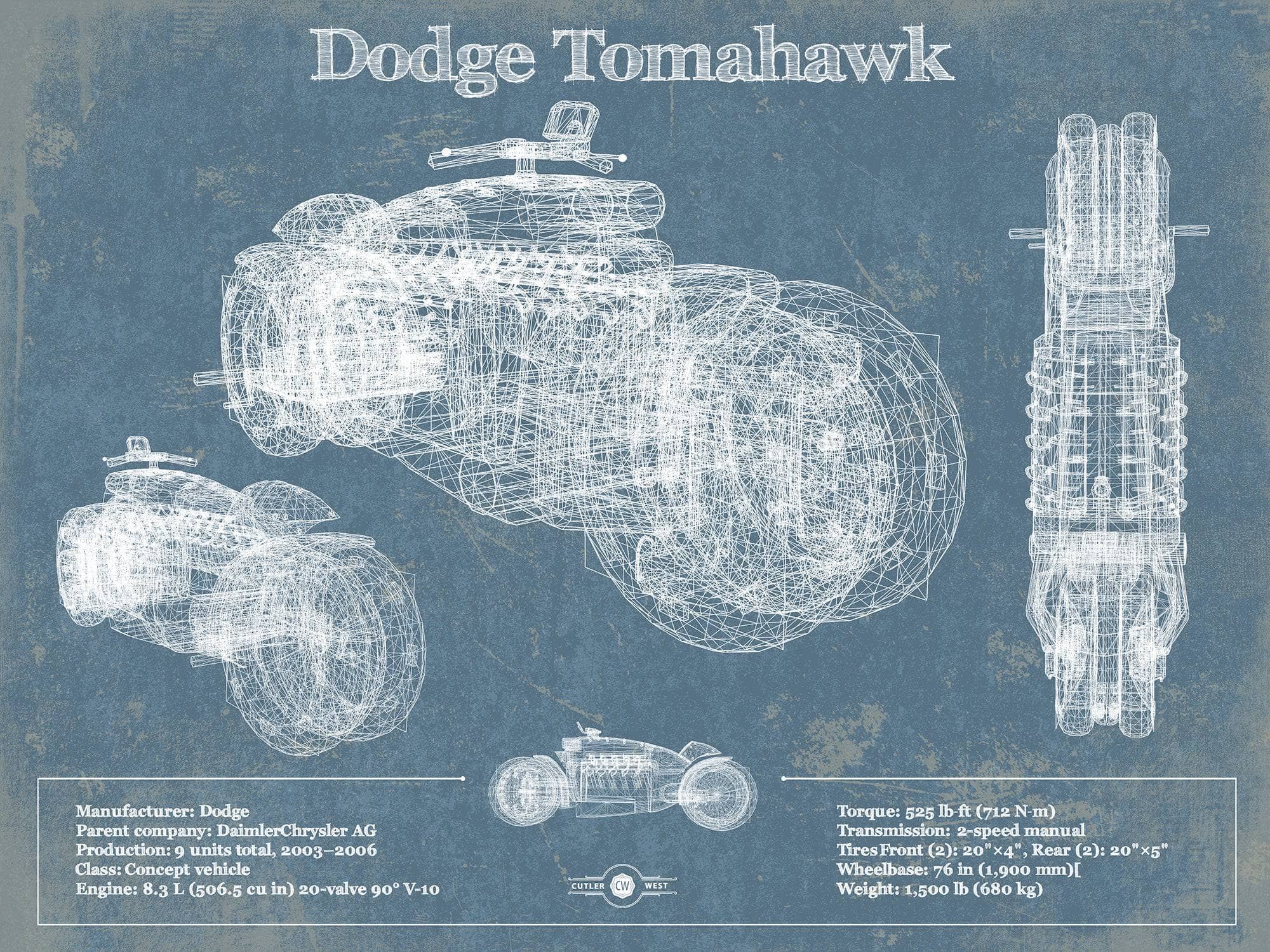 Cutler West Dodge Collection 14" x 11" / Unframed Dodge Tomahawk Vintage Blueprint Auto Print 833110039_58505