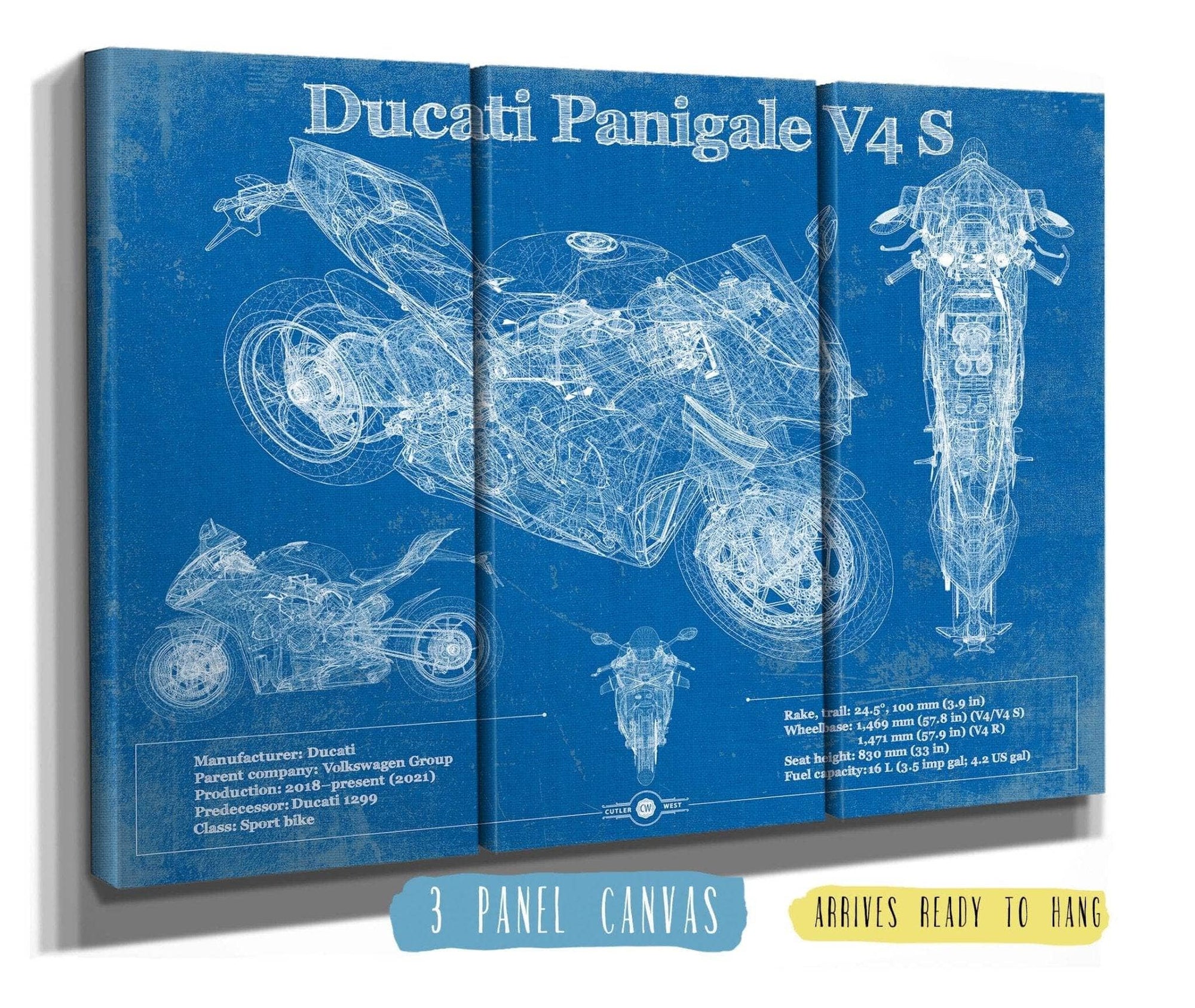 Cutler West 48" x 32" / 3 Panel Canvas Wrap Ducati Streetfighter V4 2020 Blueprint Motorcycle Patent Print 845000240_61393