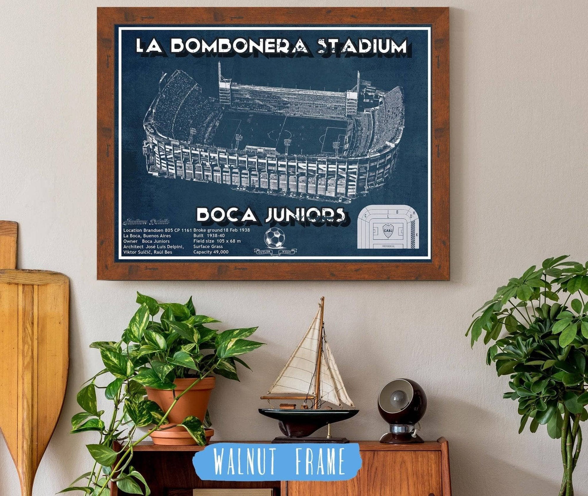 Cutler West Soccer Collection 14" x 11" / Walnut Frame Boca Juniors F.C La Bombonera Stadium Soccer Print 2 734227953-TOP
