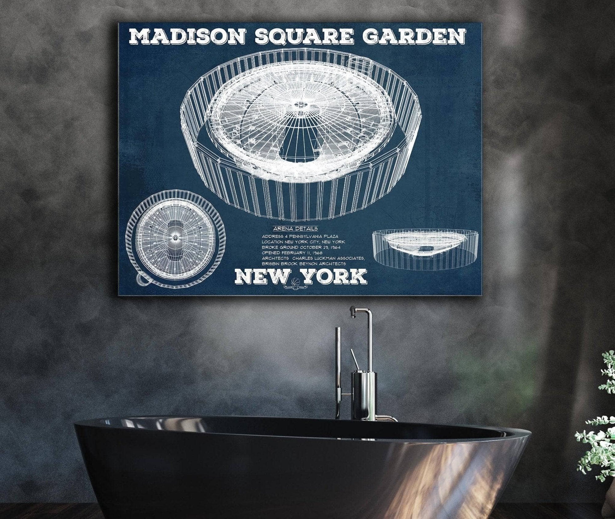 Cutler West Basketball Collection New York Knicks - Madison Square Garden Vintage Blueprint  NBA Basketball NBA Print