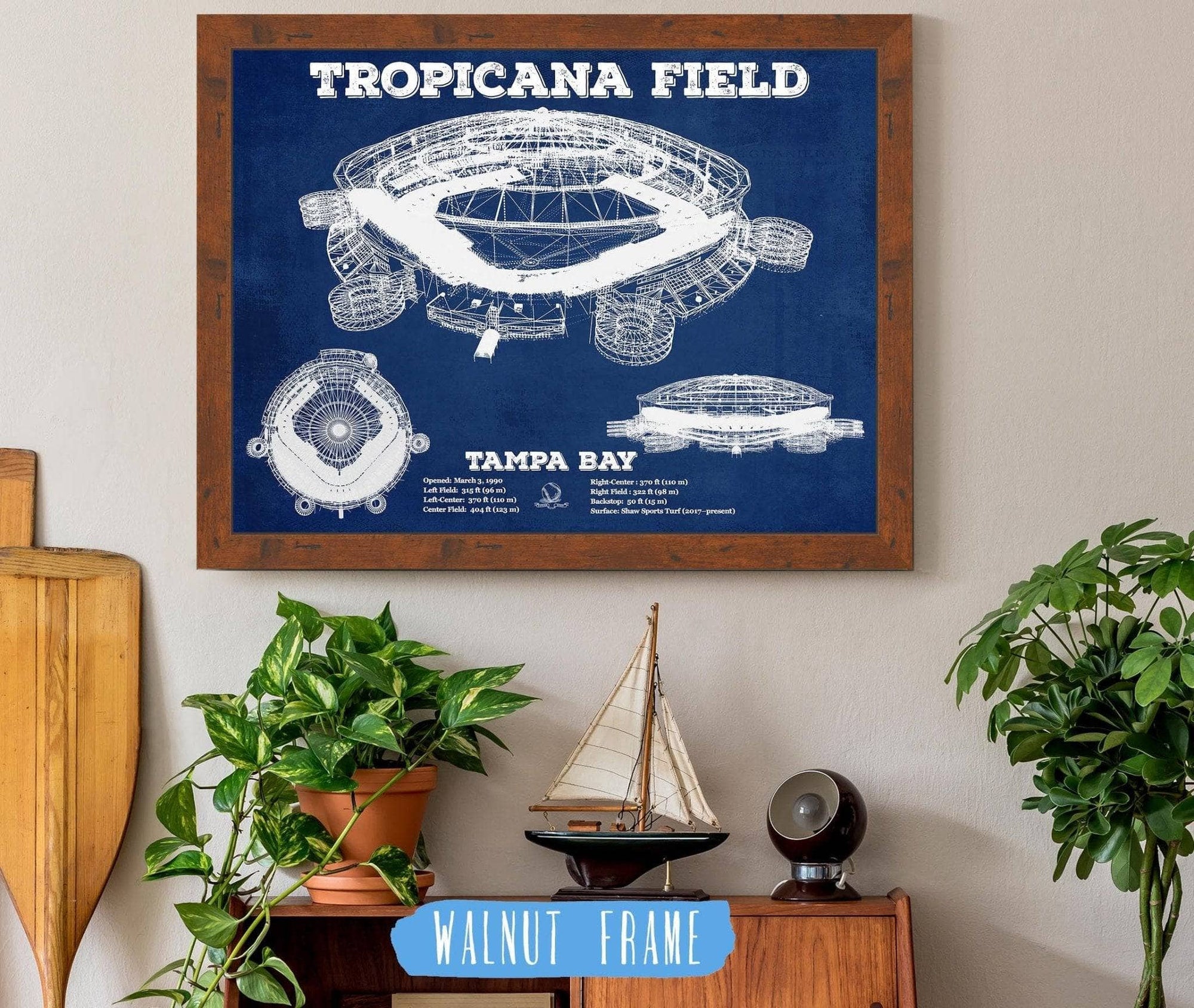 Cutler West Baseball Collection 14" x 11" / Walnut Frame Tampa Bay Rays Tropicana Field Vintage Wall Art 845000154_8842