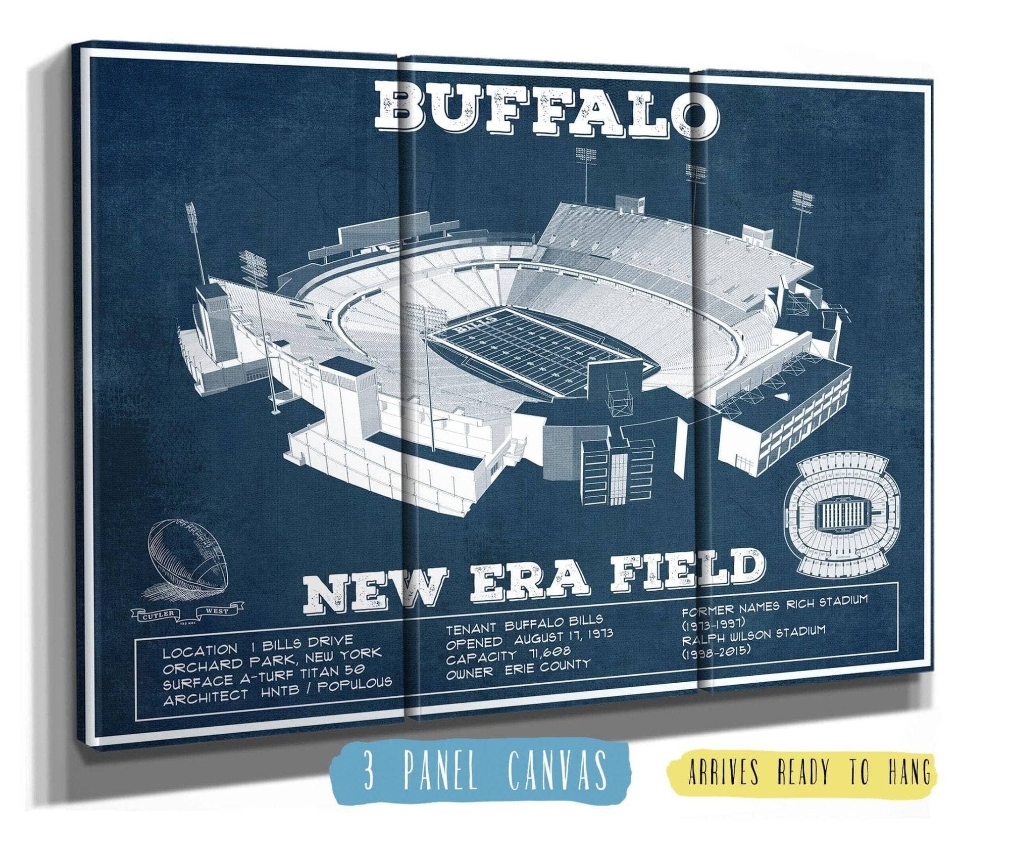 Cutler West Pro Football Collection 48" x 32" / 3 Panel Canvas Wrap Buffalo Bills - New Era Field - Vintage Football Print 698474966-TOP