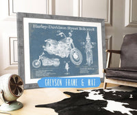 Cutler West 14" x 11" / Greyson Frame & Mat Harley-Davidson Street Bob 2018 Blueprint Motorcycle Patent Print 833110150_20250