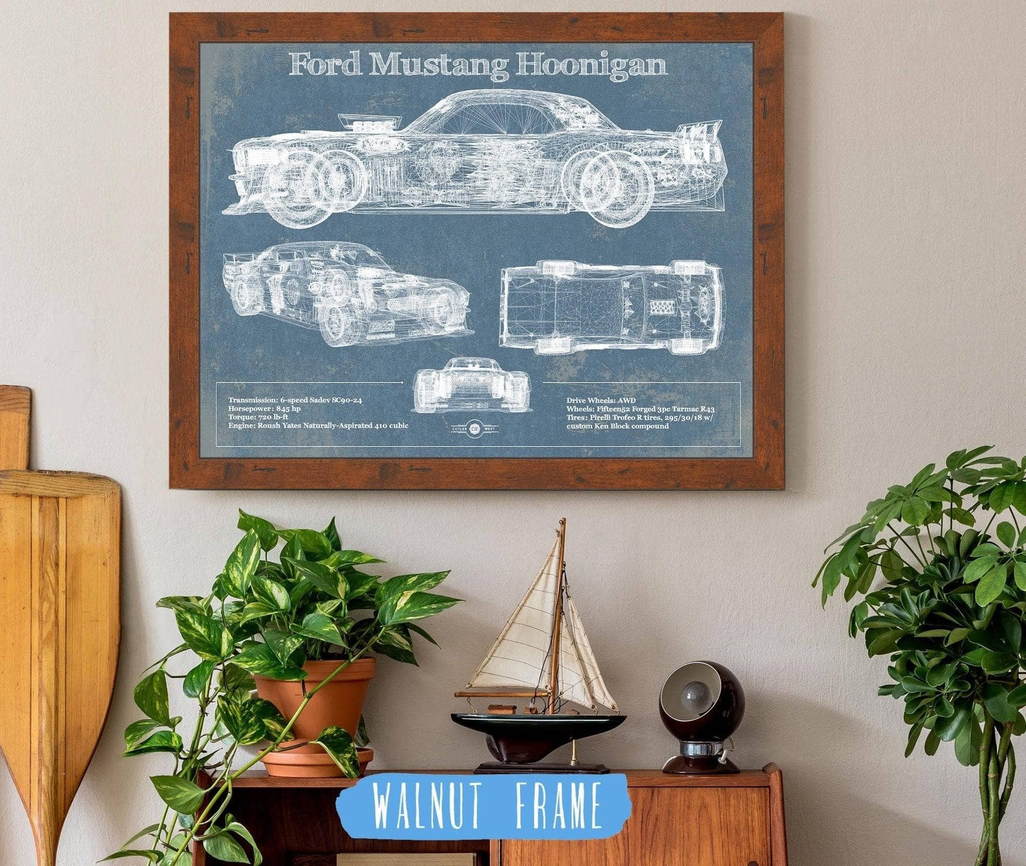 Cutler West Ford Collection 14" x 11" / Walnut Frame Ford Mustang Hoonigan Vintage Blueprint Auto Print 833110081_14711
