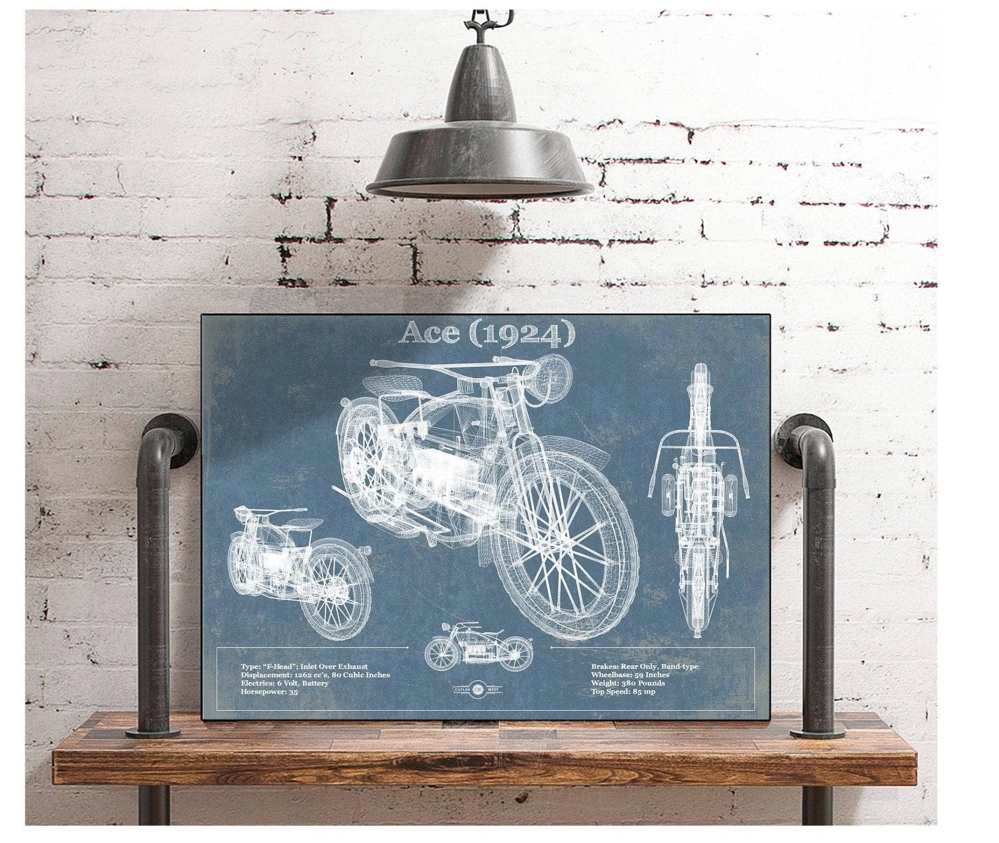 Cutler West Vehicle Collection Ace (1924) Blueprint Motorcycle Patent Print