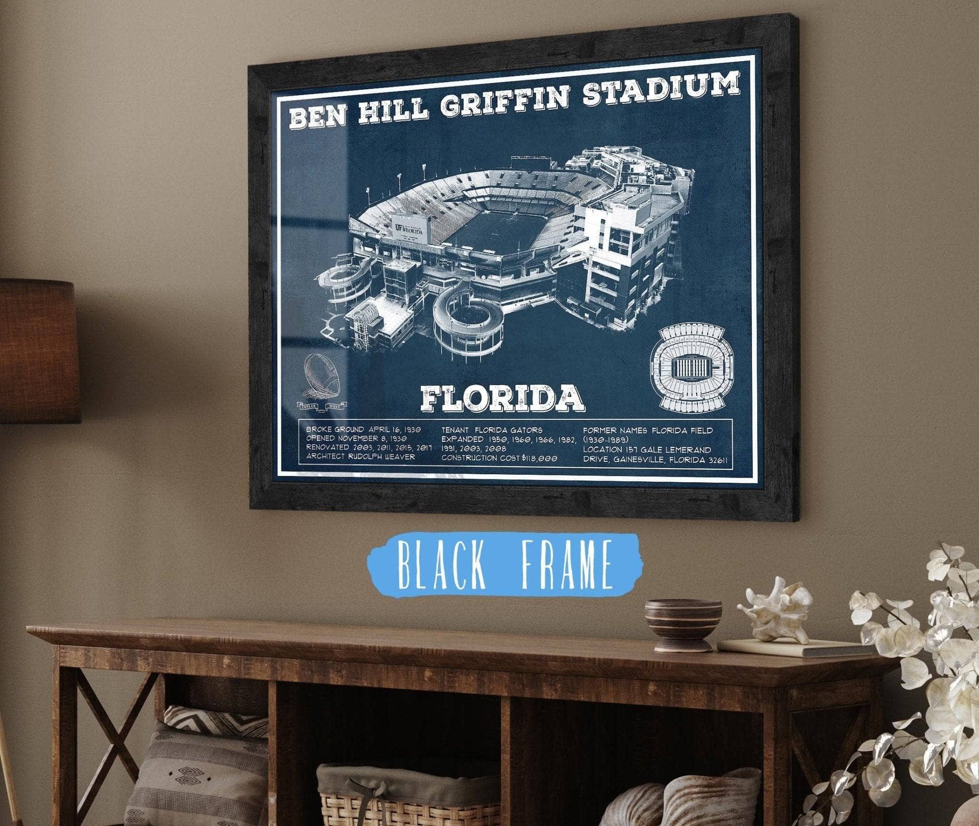 Cutler West Pro Football Collection 14" x 11" / Black Frame Ben Hill Griffin Stadium Art - University of Florida Gators Vintage Stadium Art Print 736879125_35274