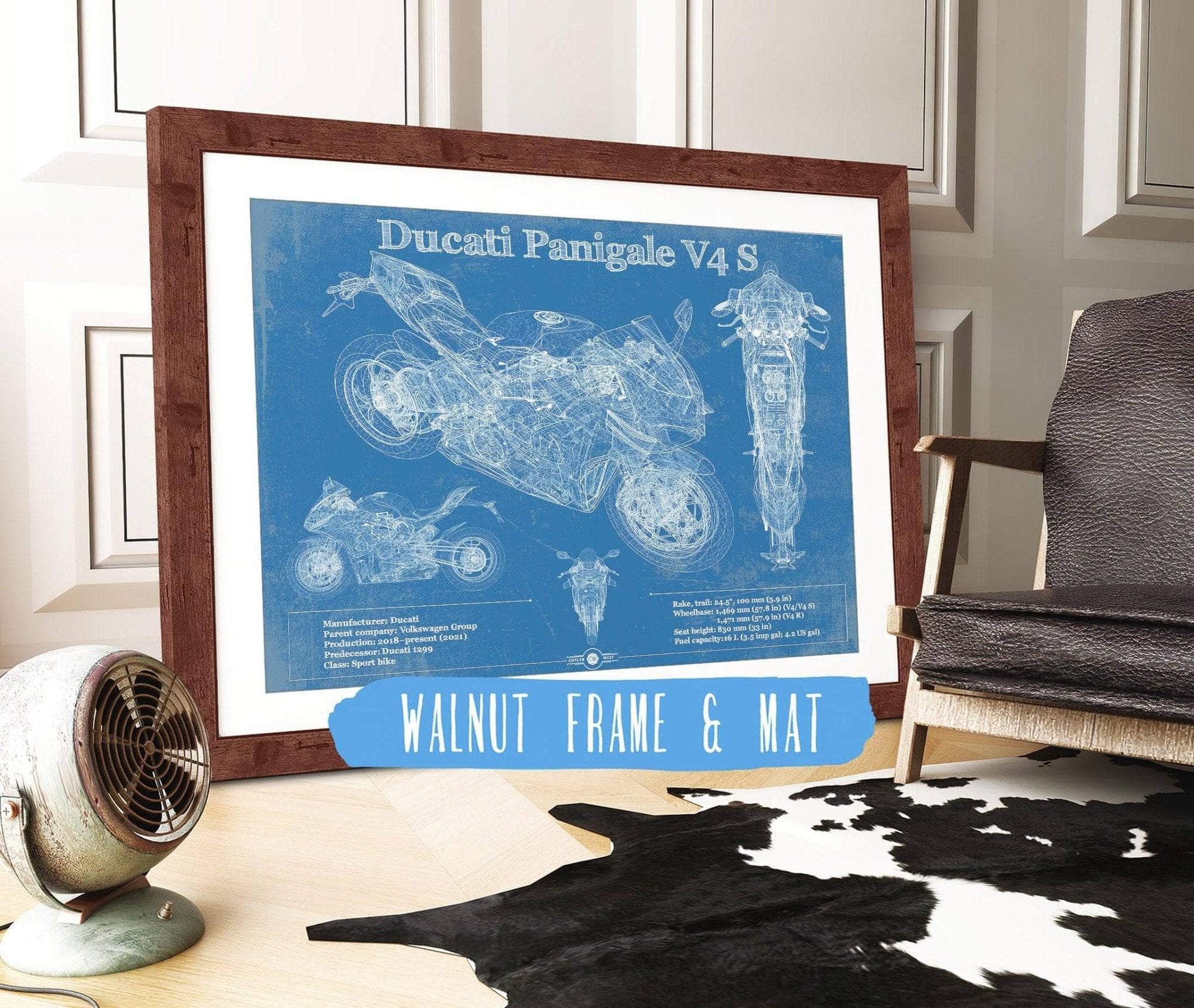 Cutler West 14" x 11" / Walnut Frame & Mat Ducati Streetfighter V4 2020 Blueprint Motorcycle Patent Print 845000240_61347