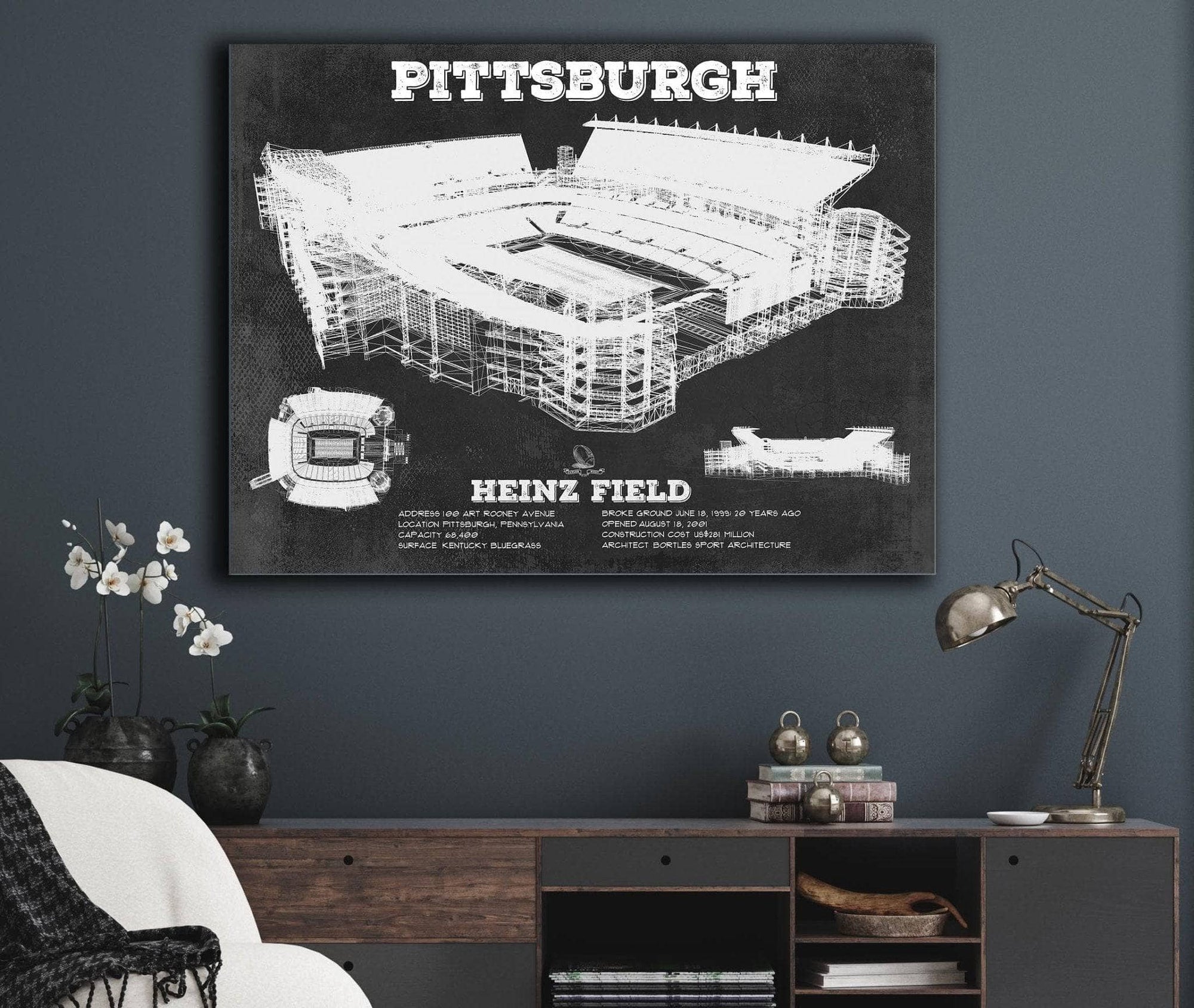 Cutler West Pro Football Collection Pittsburgh Steelers Stadium Art - Heinz Field - Vintage Football Print