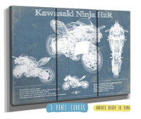 Cutler West 48" x 32" / 3 Panel Canvas Wrap Kawasaki H2R Ninja Blueprint Motorcycle Patent Print 889914931_16804