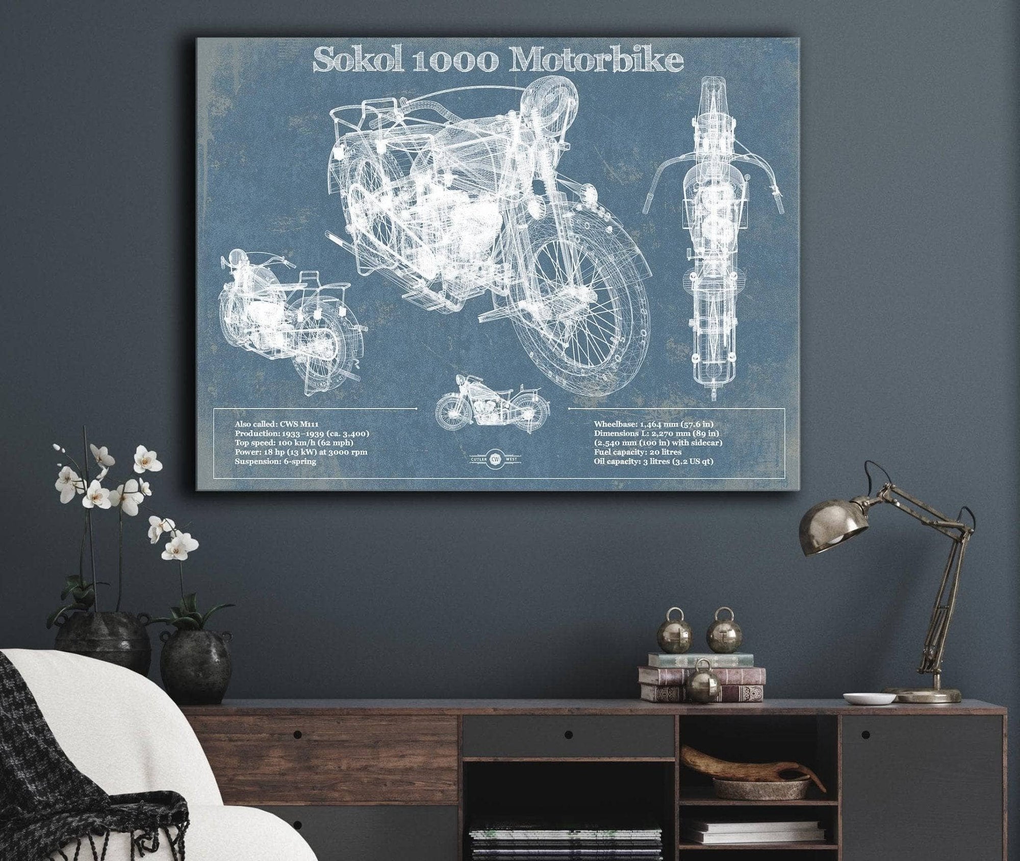 Cutler West Sokol 1000 Blueprint Motorcycle Patent Print