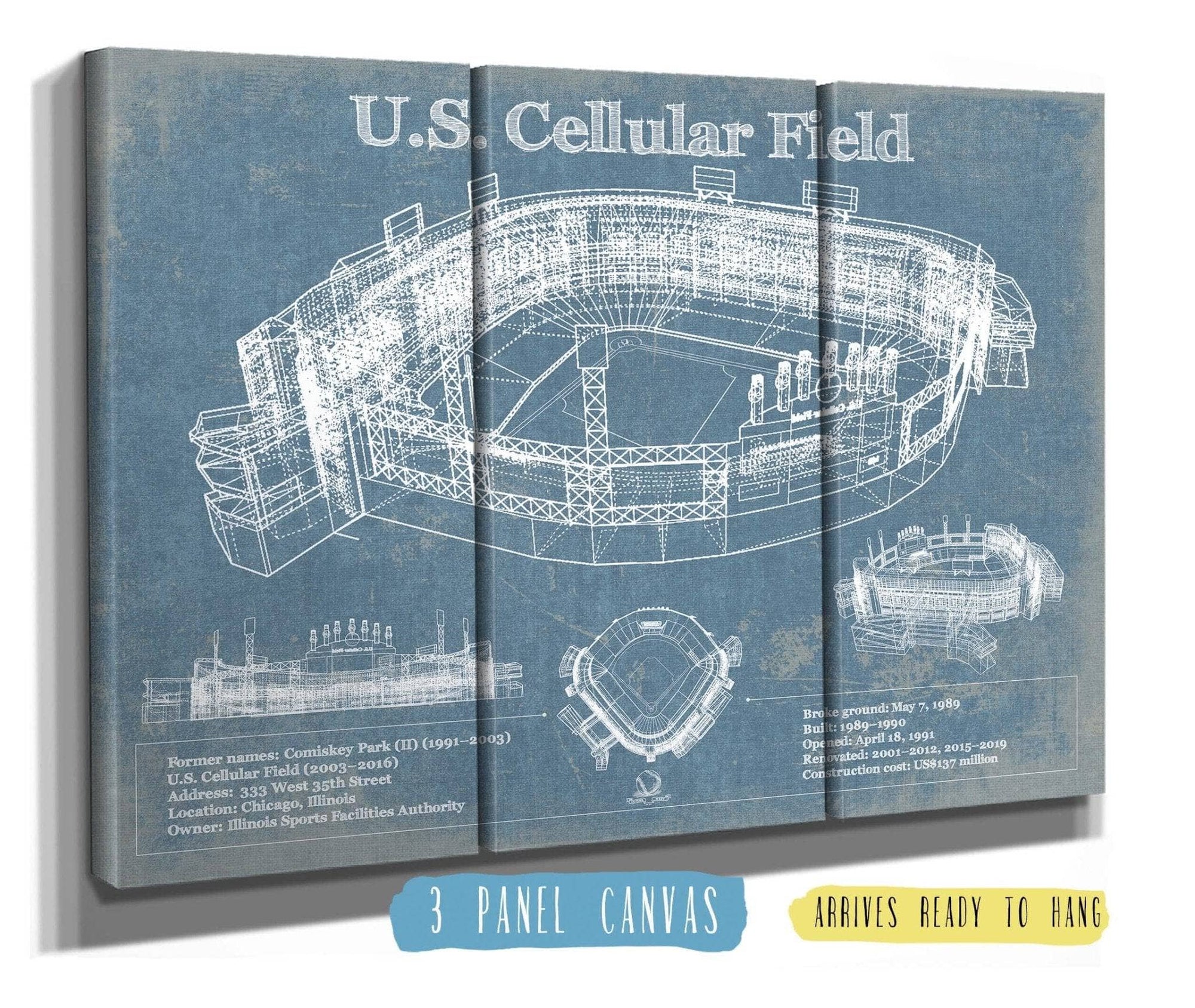Cutler West Baseball Collection 48" x 32" / 3 Panel Canvas Wrap U.S. Cellular Field - Chicago White Sox Vintage Baseball Fan Print 933311126_29912