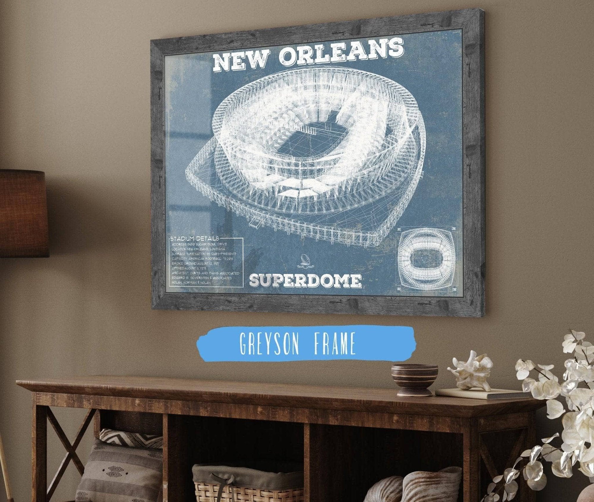 Cutler West Pro Football Collection 14" x 11" / Greyson Frame New Orleans Saints Superdome Seating Chart - Vintage Football  Team Color Print 235353090