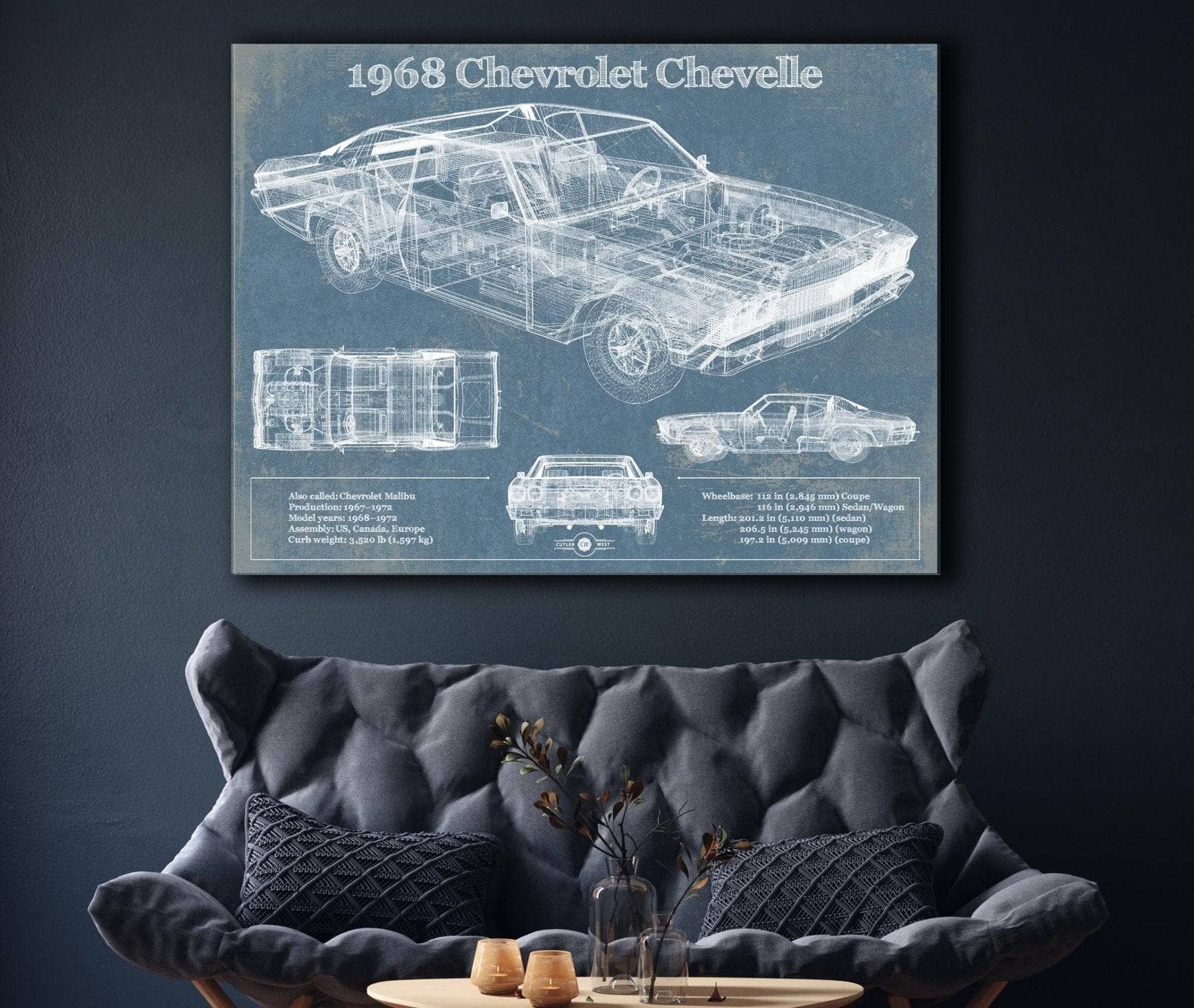 Cutler West Chevrolet Collection 1968 Chevrolet Chevelle Original Blueprint Art