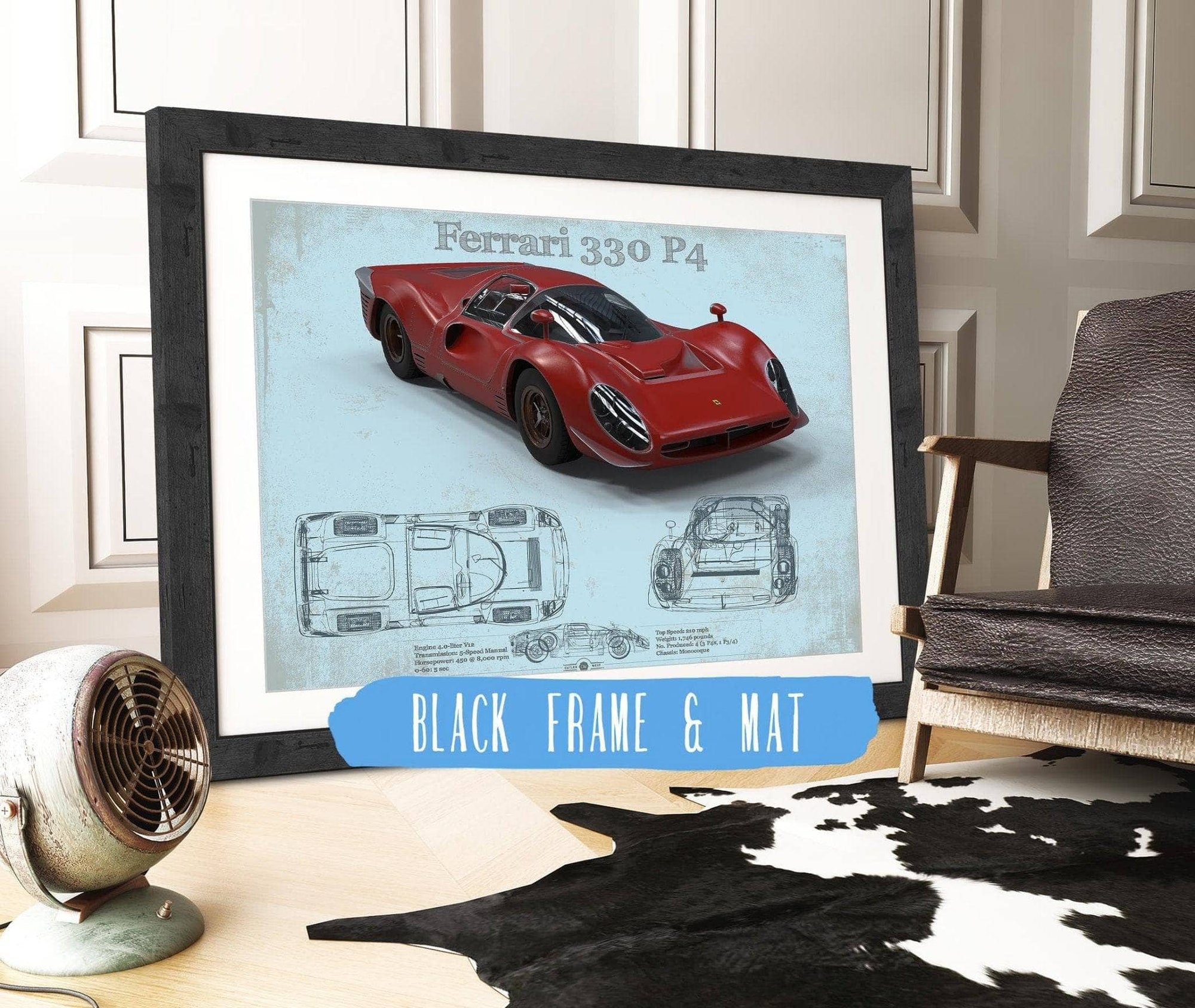 Cutler West Ferrari Collection 14" x 11" / Black Frame & Mat Ferrari 330 P4 Vintage Sports Car Print 845000143_61741