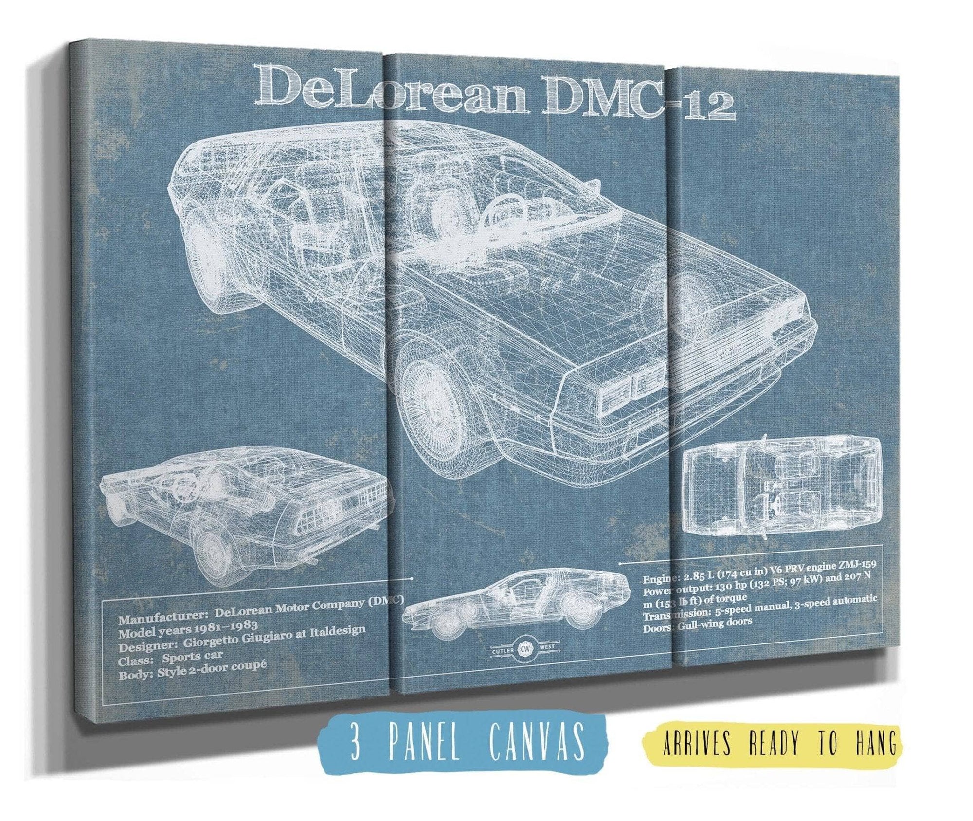 Cutler West DeLorean Racing Sports Car Blueprint Patent Original Art