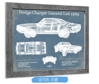 Cutler West Dodge Collection 14" x 11" / Greyson Frame Dodge Charger (Mk2) (B Body) General Lee 1969 Vintage Blueprint Auto Print 833110046_55080