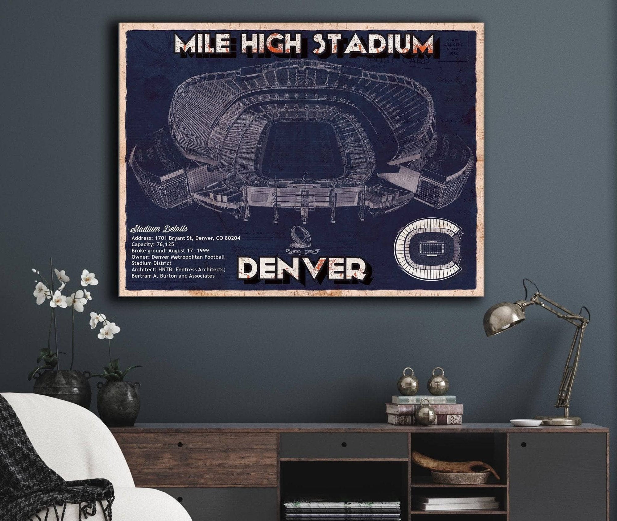 Cutler West Pro Football Collection Denver Broncos Vintage Sports Authority Field - Vintage Football Print