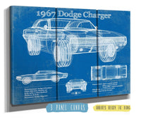 Cutler West Dodge Collection 48" x 32" / 3 Panel Canvas Wrap 1967 Dodge Charger Vintage Blueprint Auto Print 933311063_32948