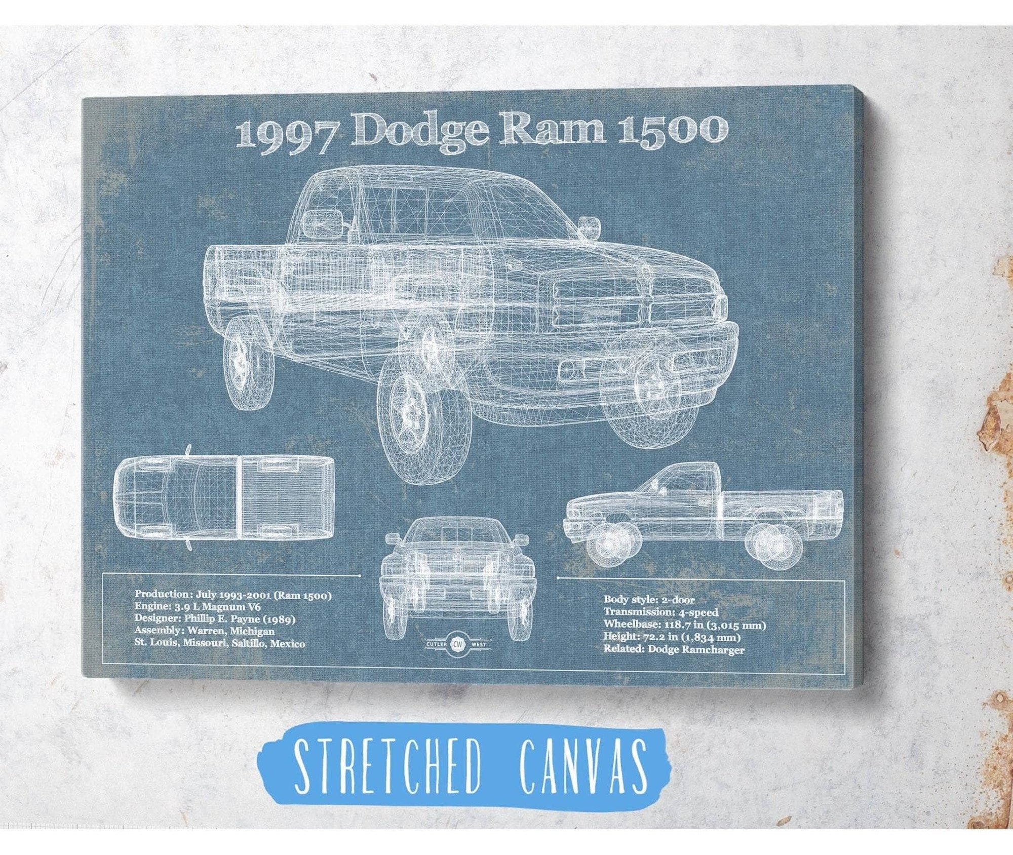 Cutler West Dodge Collection 1997 Dodge Ram 1500 Vintage Blueprint Auto Print