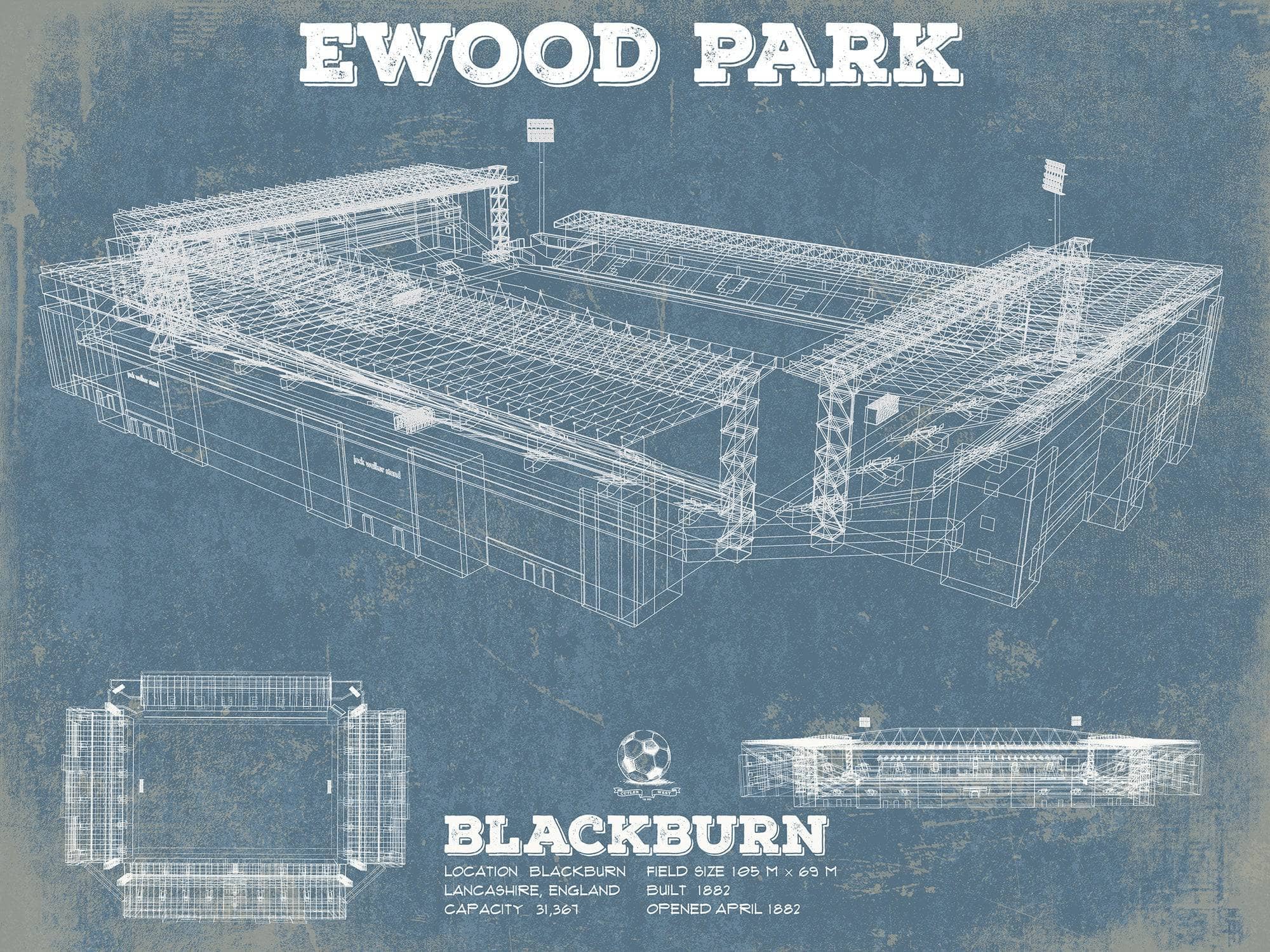 Cutler West Soccer Collection Blackburn Rovers FC Vintage Ewood Park Soccer Print