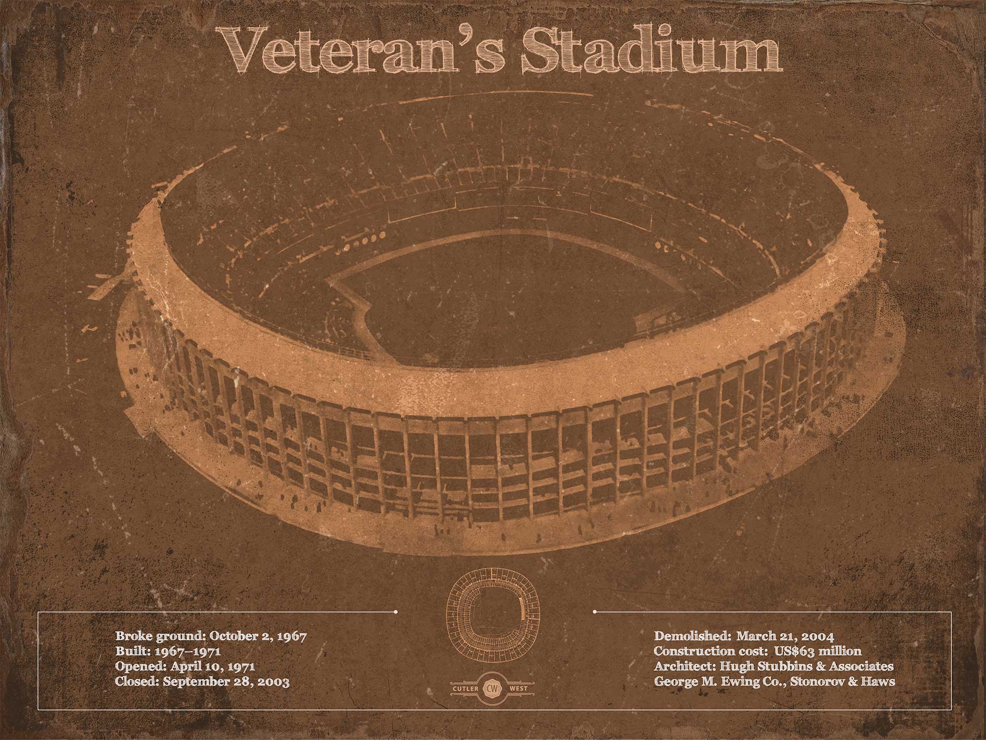Cutler West 14" x 11" / Unframed Veteran's Stadium - Vintage Philly Stadium Team Art 948212489-14"-x-11"6925