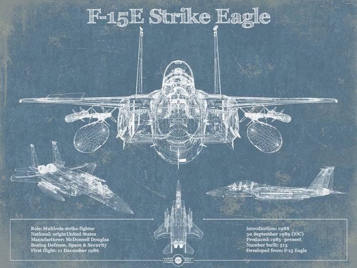 Cutler West Military Aircraft 14" x 11" / Unframed McDonnell Douglas F-15E Strike Eagle Vintage Aviation Blueprint Military Print - Custom Name and Squadron Text 933311081_11738