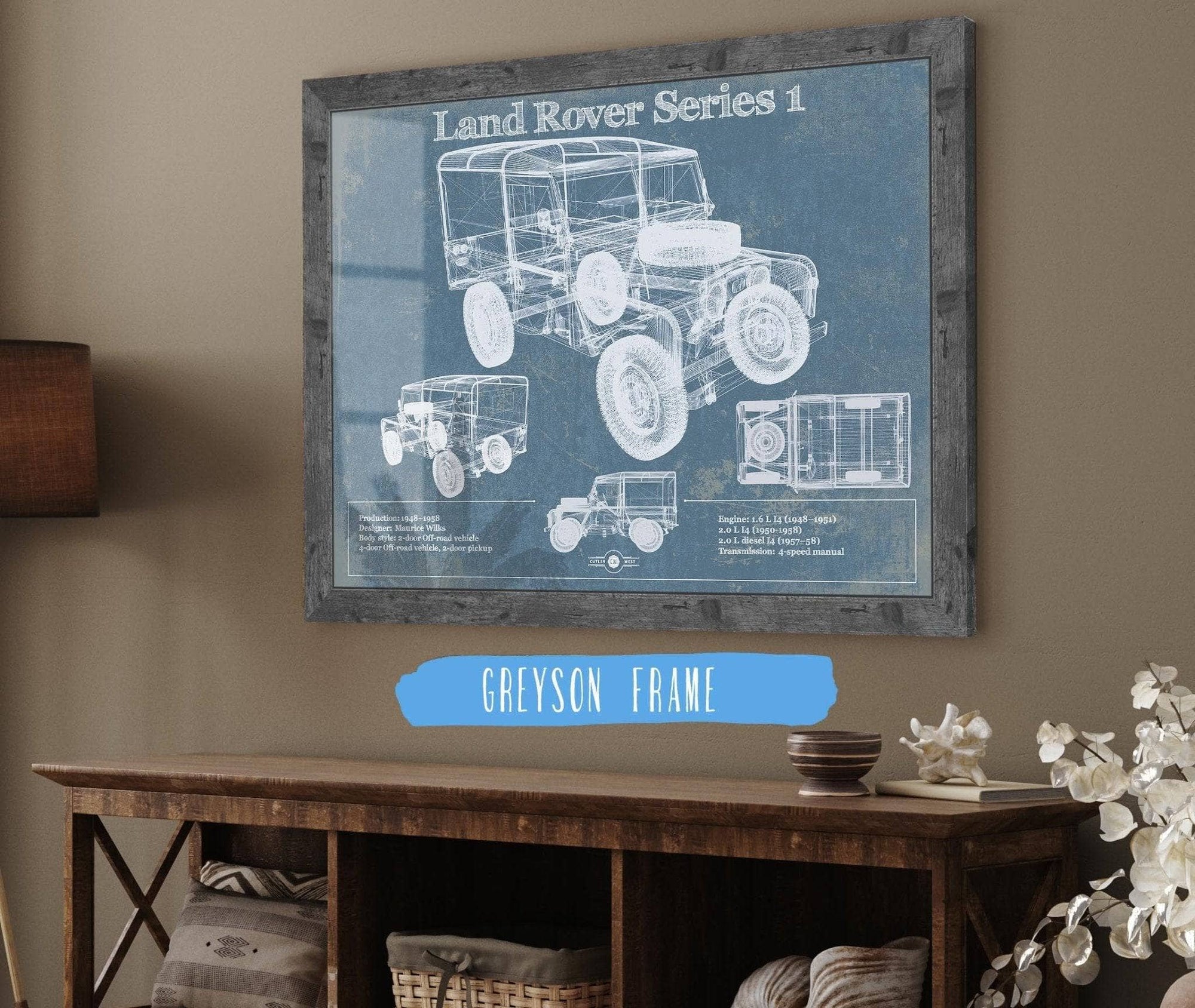 Cutler West Land Rover Collection 14" x 11" / Greyson Frame Land Rover Series 1 Blueprint Vintage Auto Patent Print 814256170_65573