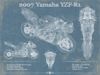 Cutler West 14" x 11" / Unframed Yamaha YZF-R1 (R1) Blueprint Motorcycle Patent Print 888114587-14"-x-11"41015