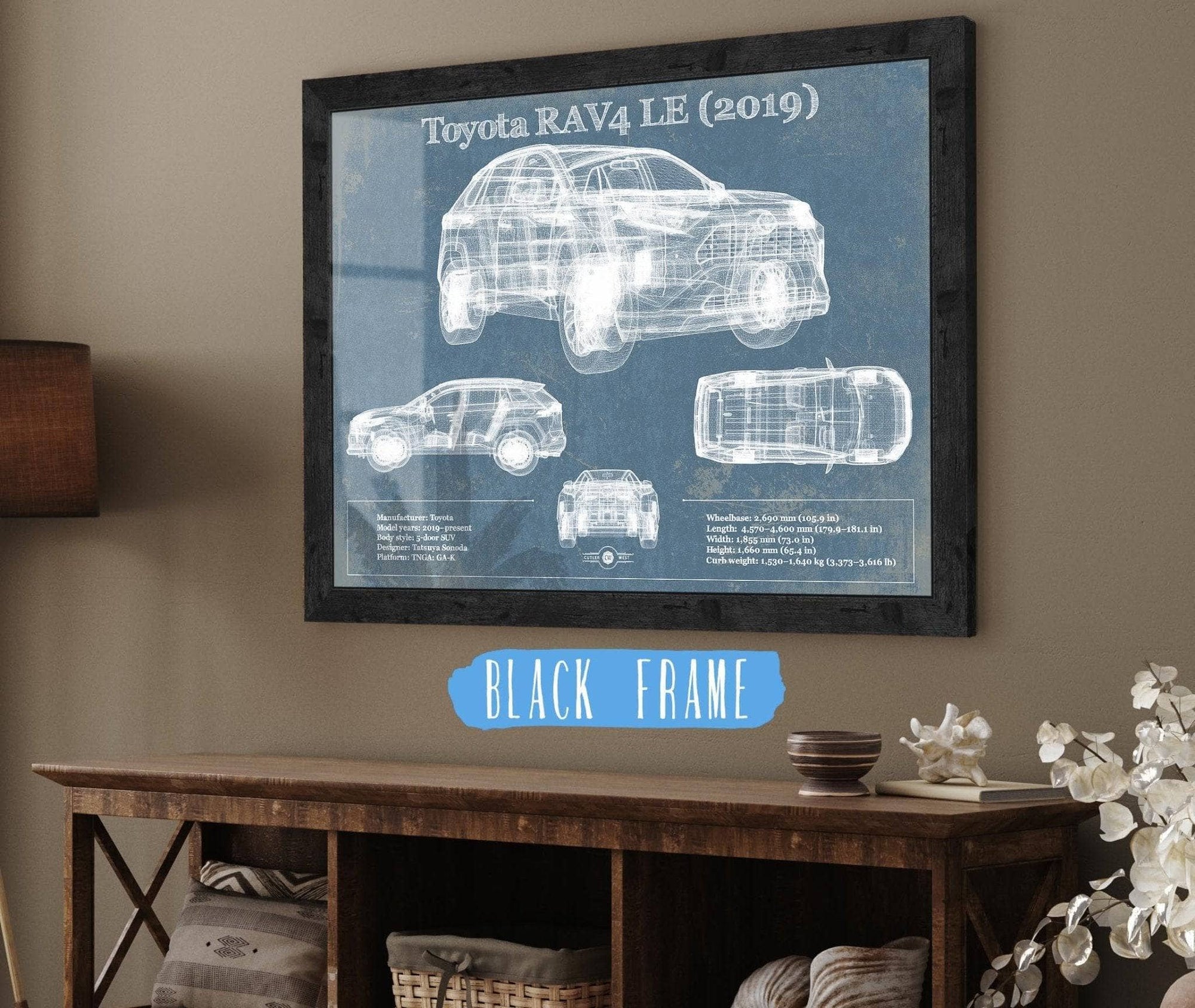 Cutler West Toyota Collection 14" x 11" / Black Frame Toyota RAV4 LE (2019) Blueprint Vintage Auto Patent Print 833110121_26777
