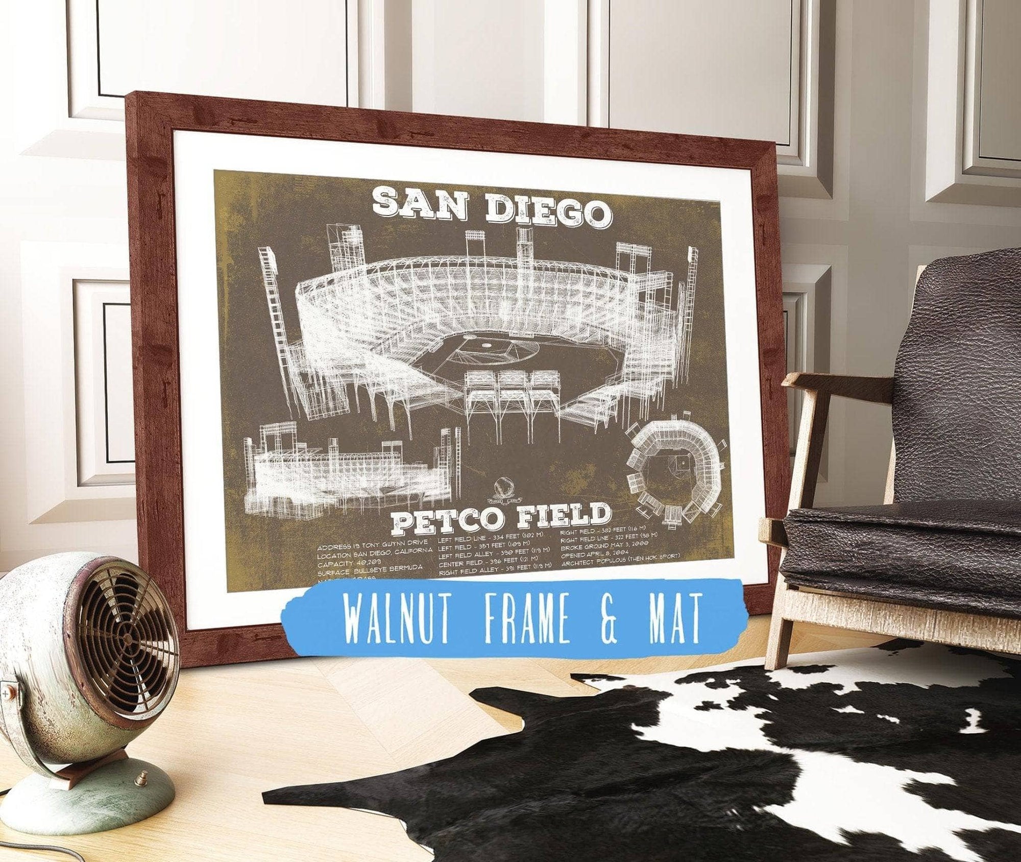 Cutler West Baseball Collection 14" x 11" / Walnut Frame & Mat San Diego Padres - Petco Park Vintage Stadium Team Color Baseball Print 817046362_69375