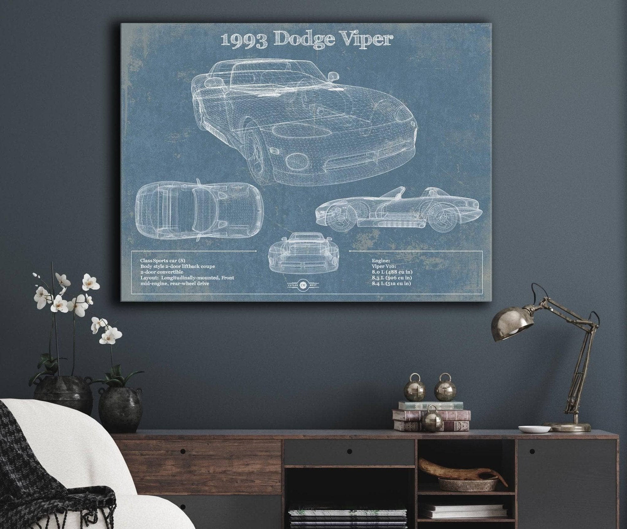 Cutler West Dodge Collection 1993 Dodge Viper Vintage Blueprint Auto Print