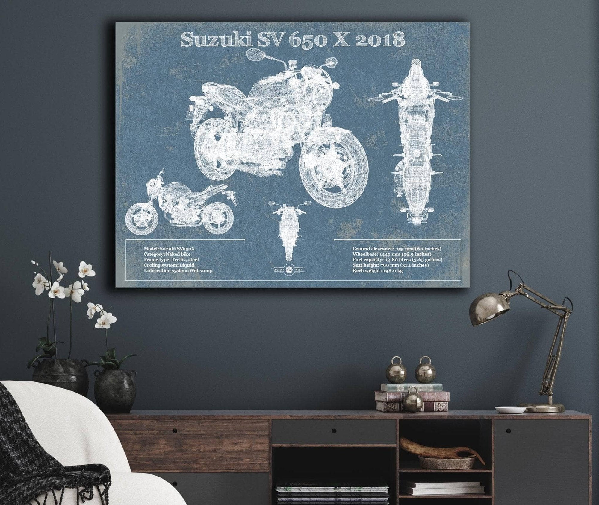 Cutler West Suzuki SV 650 X 2018 Blueprint Motorcycle Patent Print