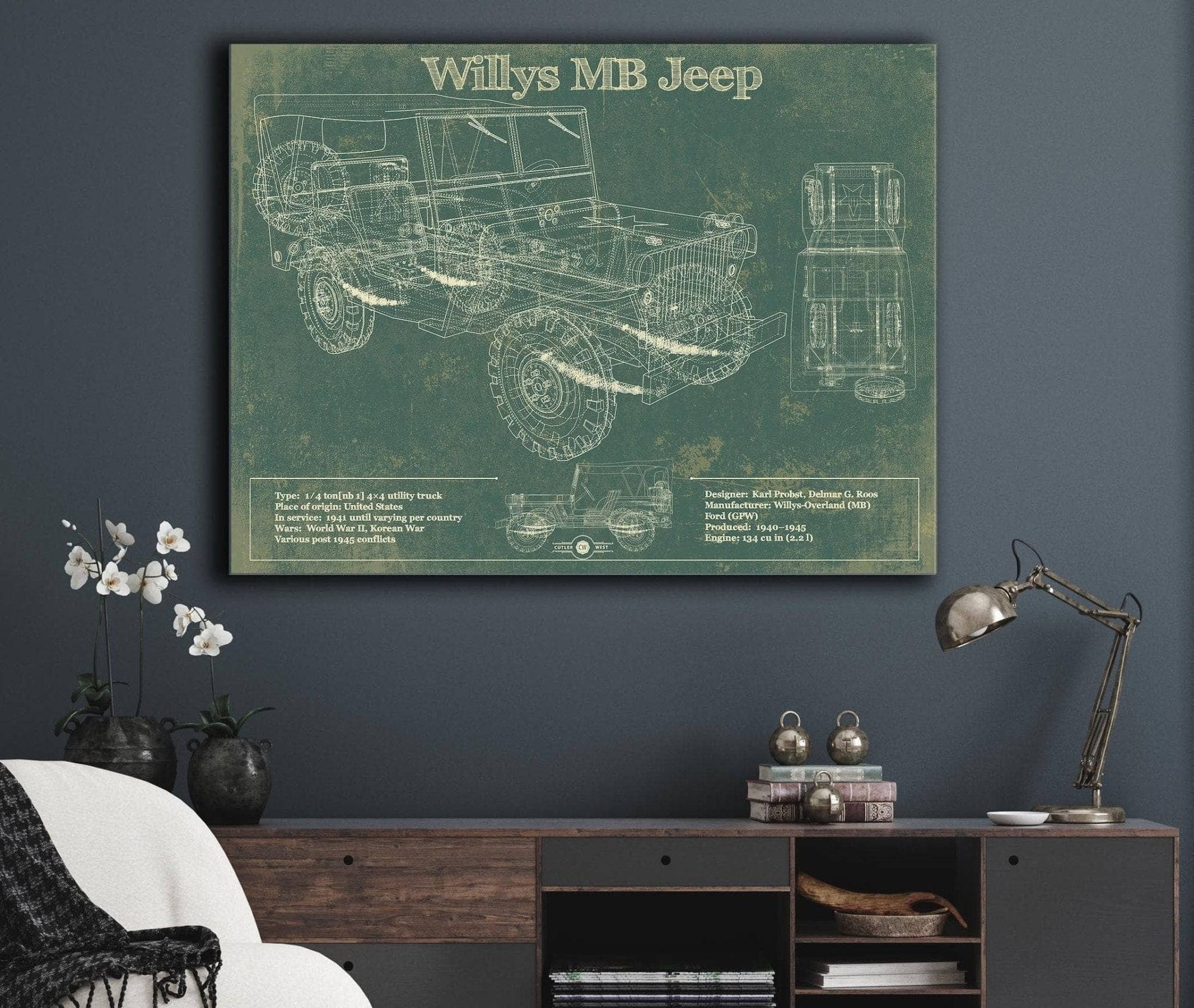 Cutler West Willys MB Military Jeep Army Truck Original Patent Print