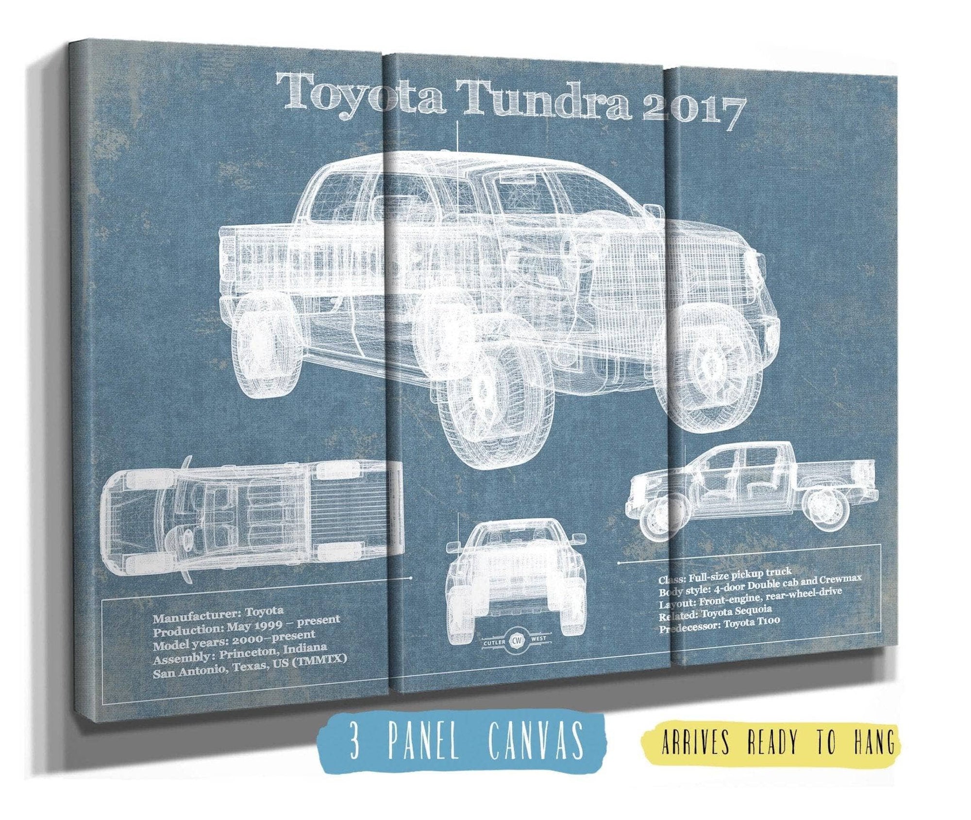 Cutler West Toyota Collection 48" x 32" / 3 Panel Canvas Wrap Toyota Tundra 2017 Vintage Blueprint Auto Print 845000301_7437