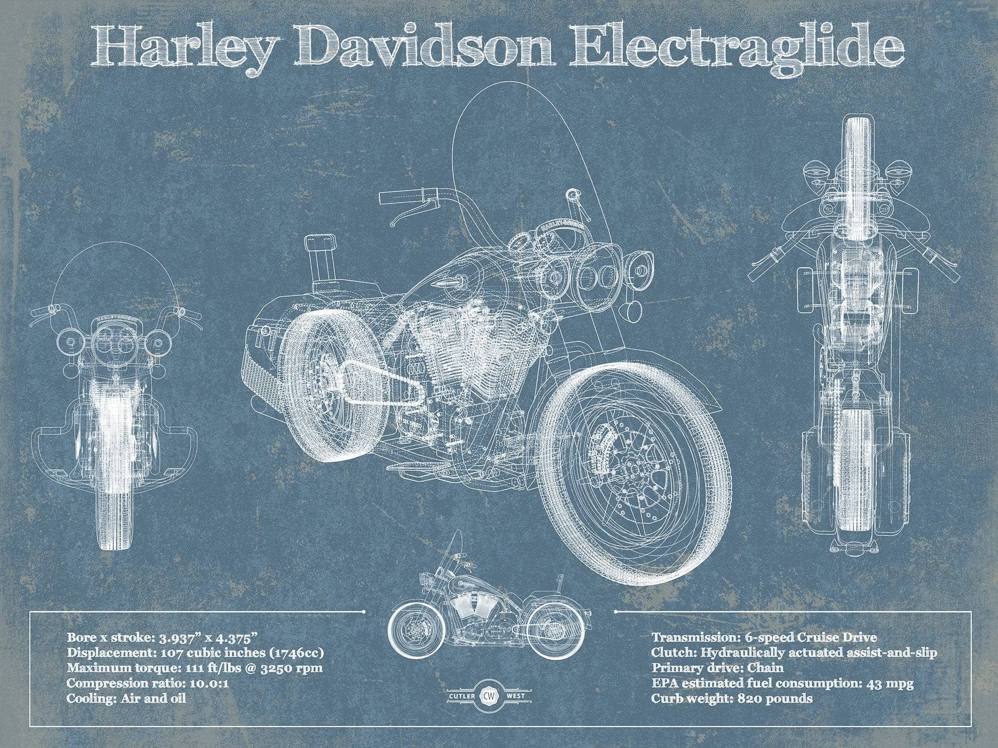 Cutler West 14" x 11" / Unframed Harley Davidson ElectraGlide Motorcycle Patent Print 833110125_17540