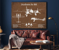 Cutler West Military Aircraft Junkers Ju 88 WWII Combat Aircraft Vintage Blueprint Original Military Wall Art