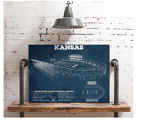Cutler West College Football Collection Vintage Kansas Jayhawks Art - Kansas Memorial Stadium Blueprint Football Print